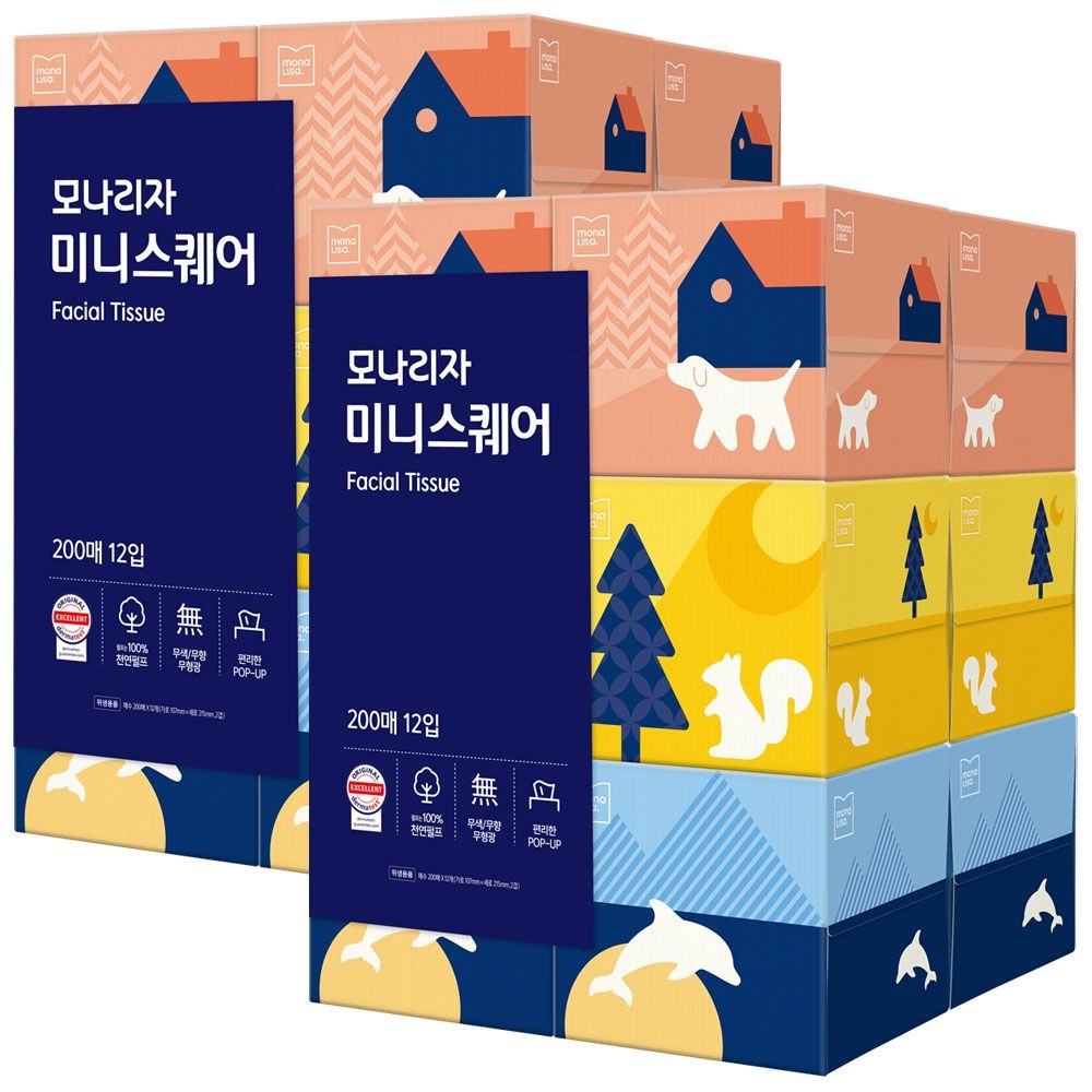 모나리자 미니스퀘어 각티슈200매* 12입 2팩