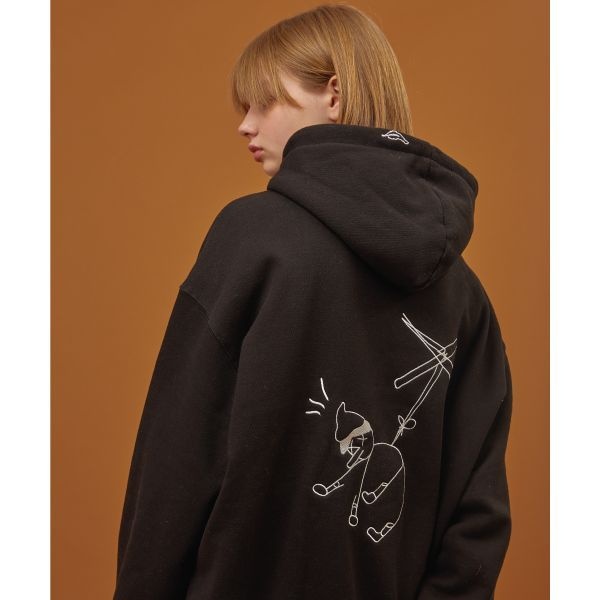 꼼파뇨 기모 Geppetto 자수 후드 블랙