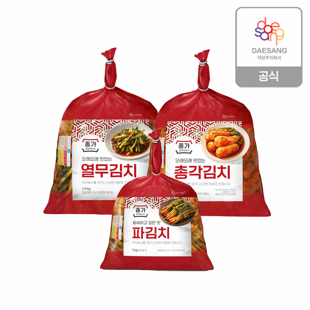 [대상(주) 횡성공장][TV상품][종가] 파김치 1kg + 총각김치 1.4kg+열무김치 1.5kg (총 3.9 kg)