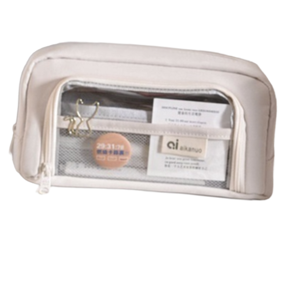 대용량 필통 크림색 이중 파우치 넉넉한 수납공간 신학기 입학 개학 문구 필수품