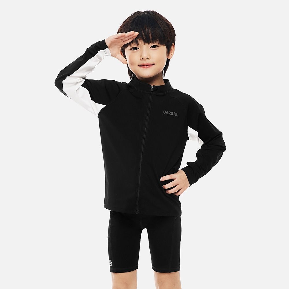 키즈 에센셜 배색 집업 래쉬가드 블랙 (B6SKWZR302BLK)