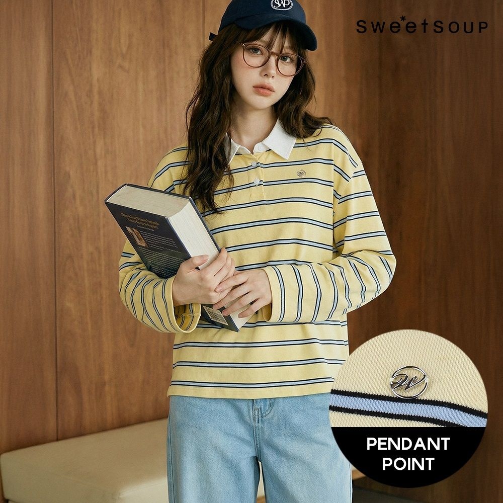 스위트숲 펜던트 포인트 스트라이프 럭비 티셔츠 WC3LTF1