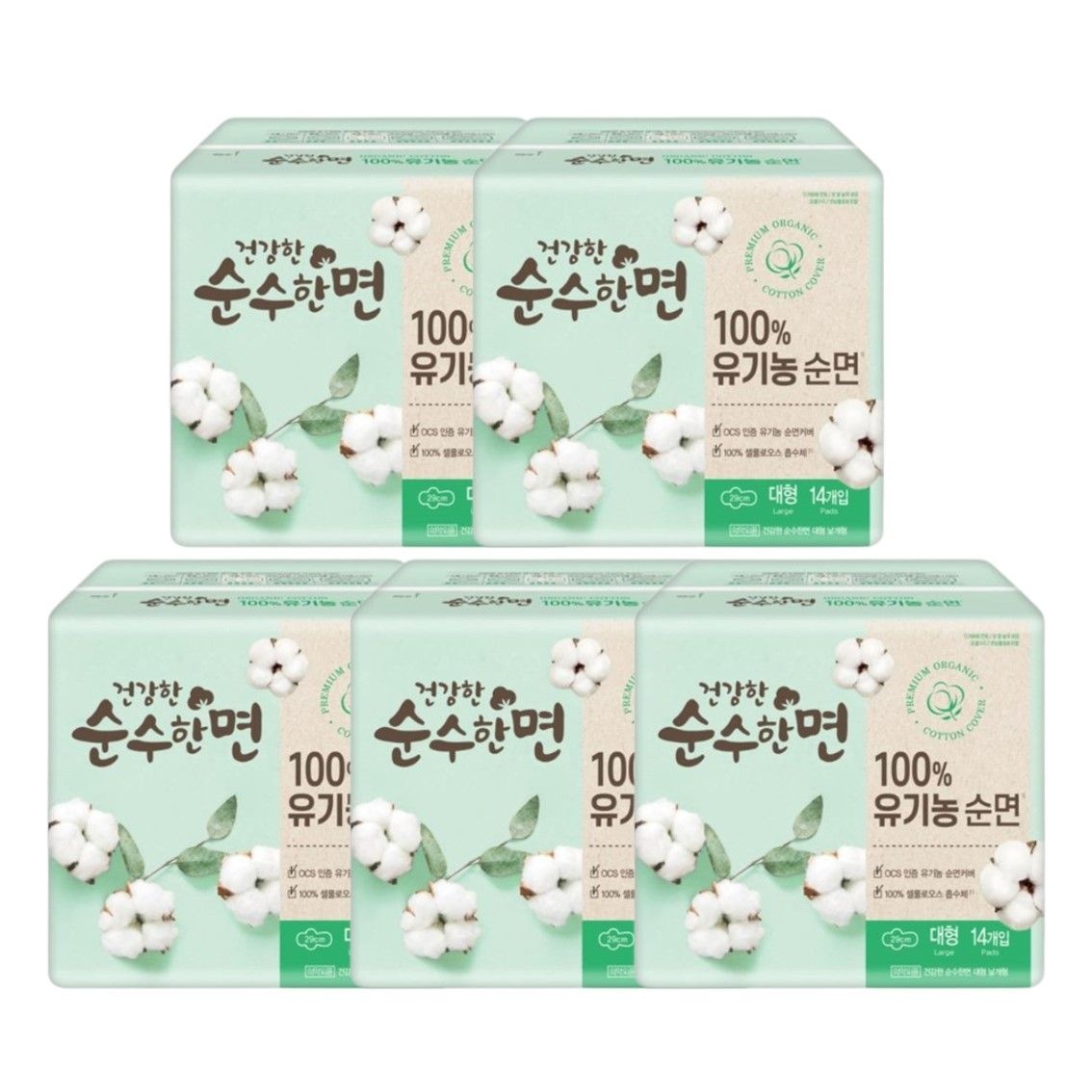 건강한 순수한면 유기농 순면 대형(14P) 5팩