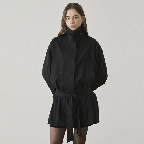 매장정품 CKUSUN OVERSIZE BELTED HALF COAT - BLACK CKS3CT7072BK 113460