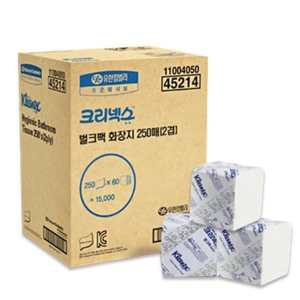 크리넥스 45214 벌크팩 화장지 250매 60밴드 핸드타올 프리미엄 두루마리 휴지