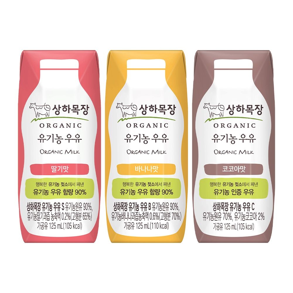 상하목장 유기농 3종 딸기/바나나/코코아 125ml 24팩 (상하목장 유기농 딸기우유 125ML 24팩)