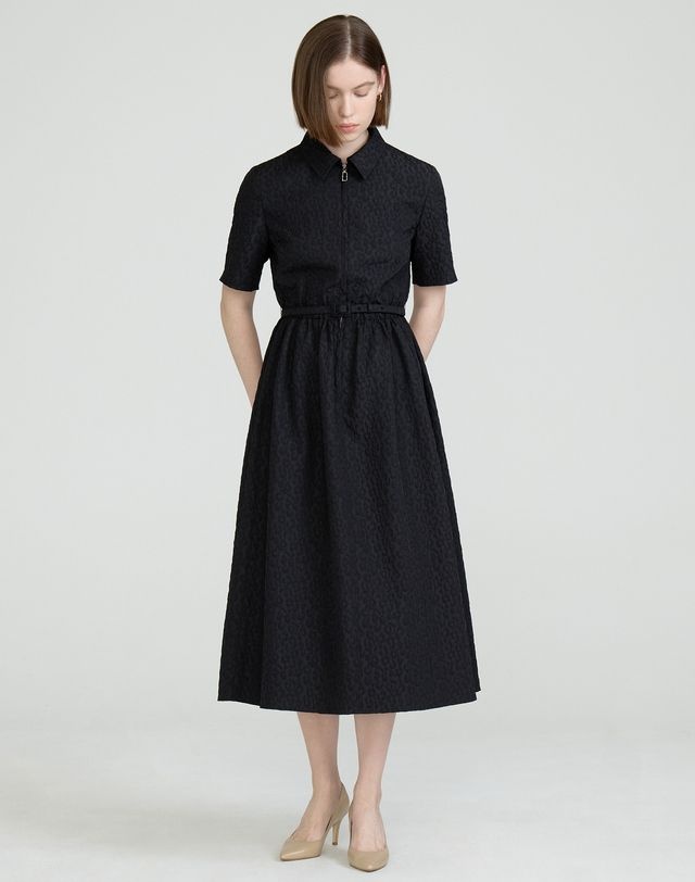 LF 닥스 레이디스 [25SS] 블랙 레오파드 자카드 반소매 카라 집업 원피스 DLDR5B305BK