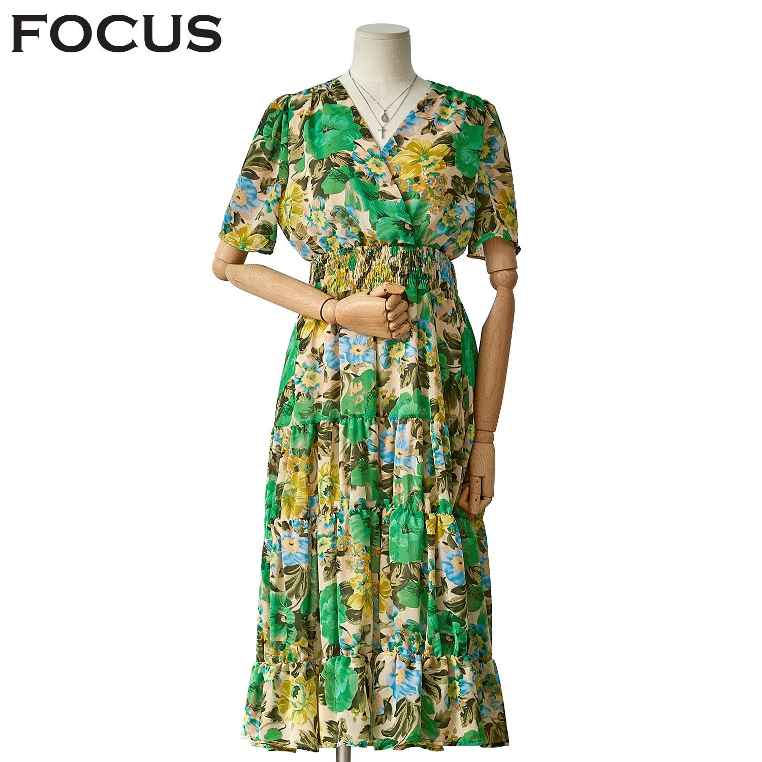 포커스 [모다아울렛][포커스]물나염 브이넥 쉬폰 원피스 FM3E7OP0541_JK 전주김제점