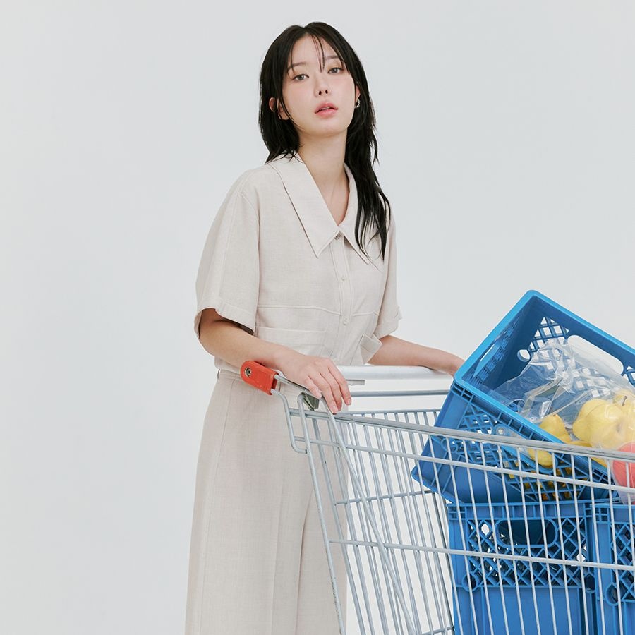 스냅 배색 린넨 셔츠 (BKBAF1442)