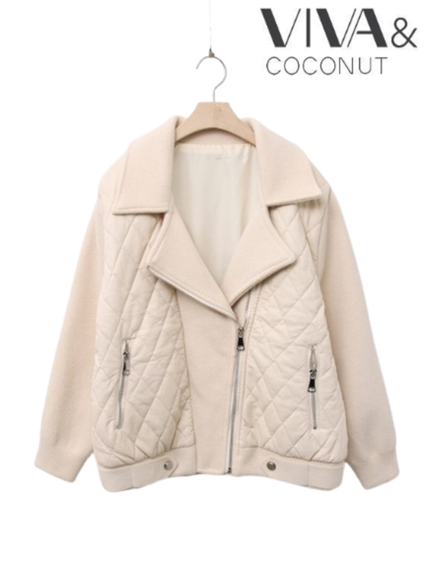 비바앤코코넛 [패션플러스][비바앤코코넛][여성] 누빔 라이더 레더 포켓 자켓 VNDCJK10DB1