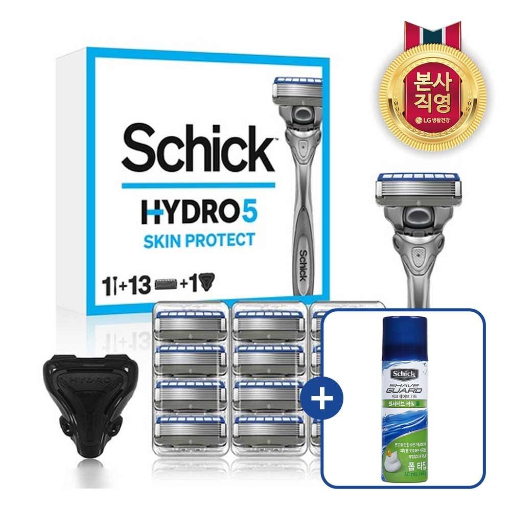 쉬크 하이드로5 스킨프로 면도기 기획팩(핸들1+날13입+커버1) + 폼 60g