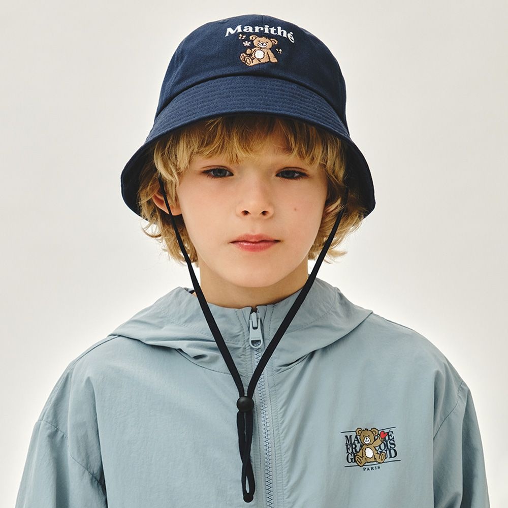 마리떼키즈 (공식) KIDS BEAR EMBROIDERY ROUND BUCKET HAT navy