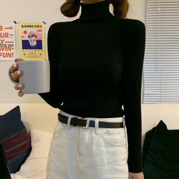 모노위크 [패션플러스][모노위크][신상] 여성 목폴라 터틀넥 이너 레이어드 골지 롱 티셔츠