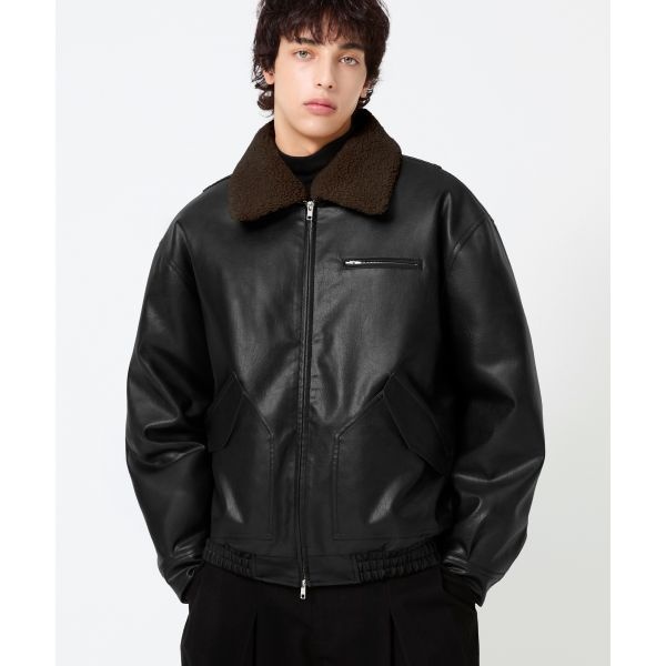 트릴리온 TR일리오 ILLIO N 플리스 카라 플라이트 레더 자켓_블랙 TRFJP14BK 330288