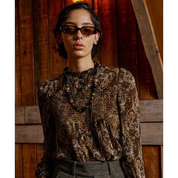 PENFIELD PENFIELD 페이즐리 쉬폰 스모킹 자수 블라우스 브라운_FS1WR10F 246408