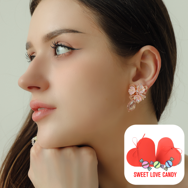 [패션플러스][헤스티아][+SWEET LOVE CANDY 패키지] 벚꽃 핀 길을 너에게 줄게 비즈 귀걸이+핑크선물포장+쇼핑백