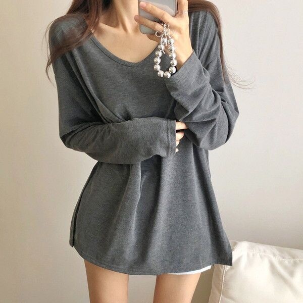 상품 상세설명 참조 [드레스날다] 빈터투어 베이직 레이어드 옆트임 기모 롱 티셔츠