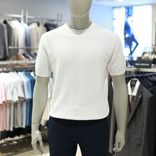 [롯데백화점] 바쏘 화이트 데일리 면 혼방 와플짜임 라운드 니트 티셔츠 BSZ2WR17 LE1221046789