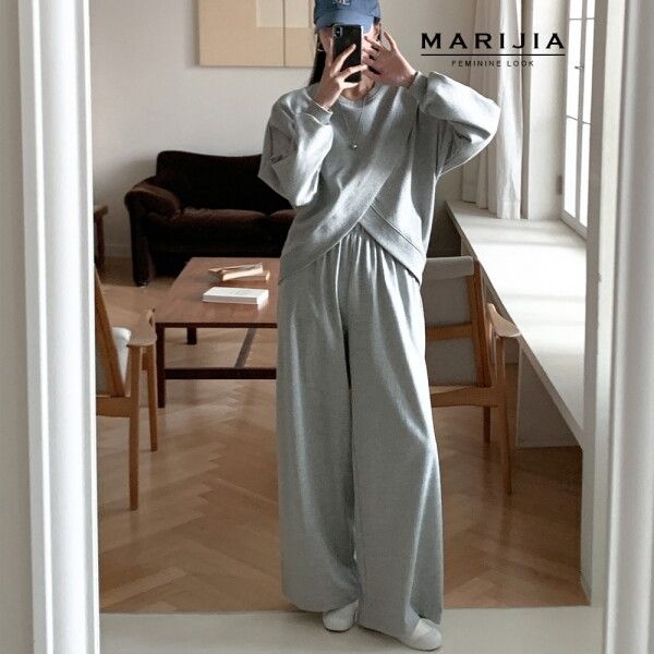 MARIJIA [기타 (패플)] [마리지아]사선레이어드 트임   와이드 팬츠 MSTB31093