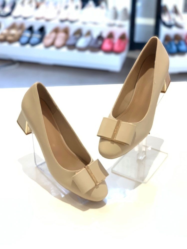 [패션플러스][엘초이]천연소가죽 라운드토 리본 청키힐 펌프스 ANS22GR564