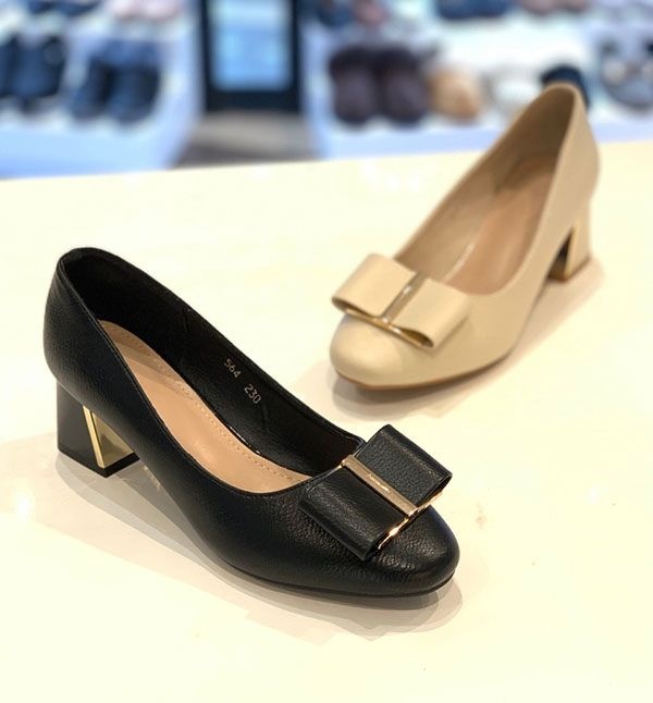 [패션플러스][엘초이]베이직 라운드 토 소가죽 청키힐 펌프스 FSP2301GR564