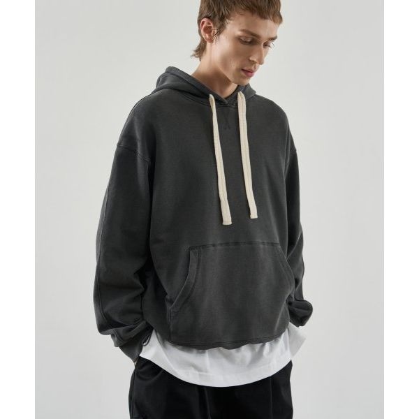 <매장정품> DRAW FIT 드로우핏 피그먼트 레이어드 스트링 테잎 후드 [CHACOAL] DFHD3302CC 1099240