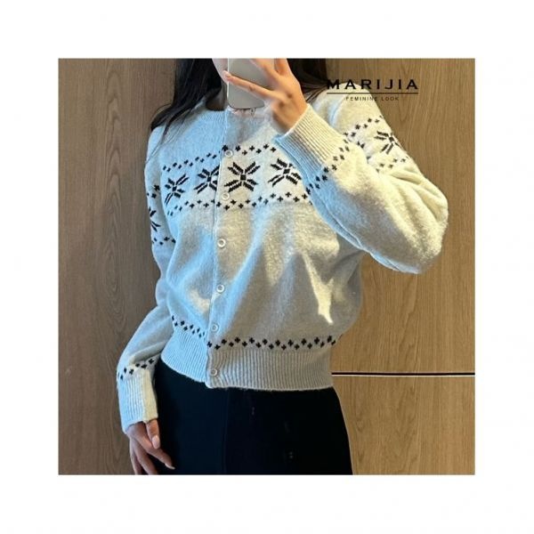 마리지아 울 혼방 스노우 자가드 니트 가디건 MCAB31079