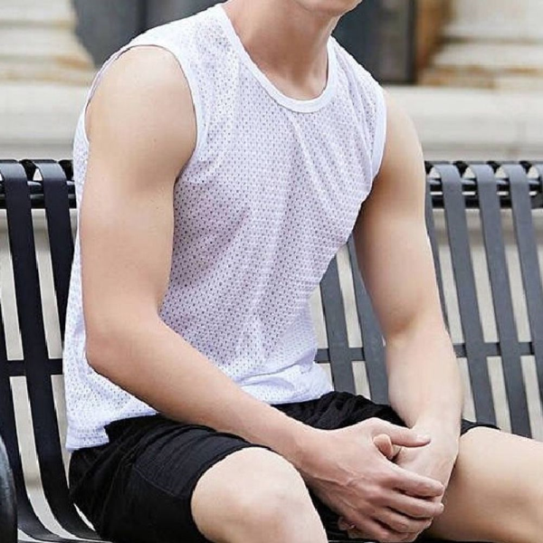 [패션플러스][다잇템]남성 시원한 메쉬 쿨링 민소매티 캡나시