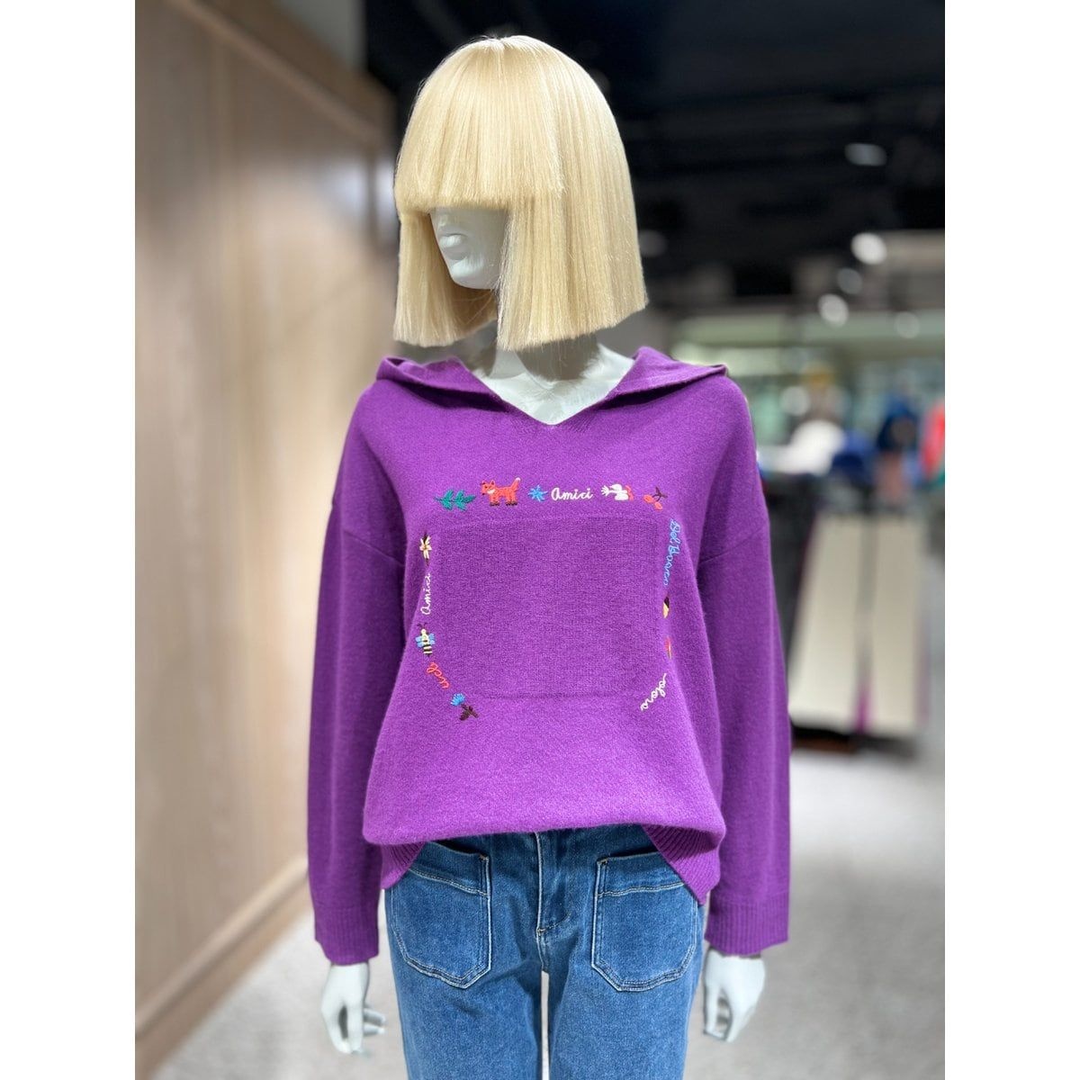 베네통 후드 미니 자수 니트 BAKP71361 451022