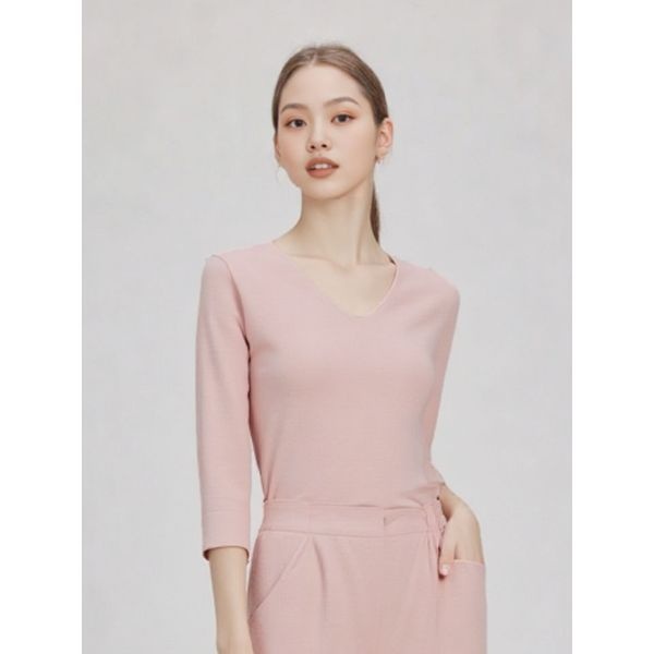 이앤씨 EnC [하프클럽]라이트핑크 7부 브이넥 니트 ENKT31204C