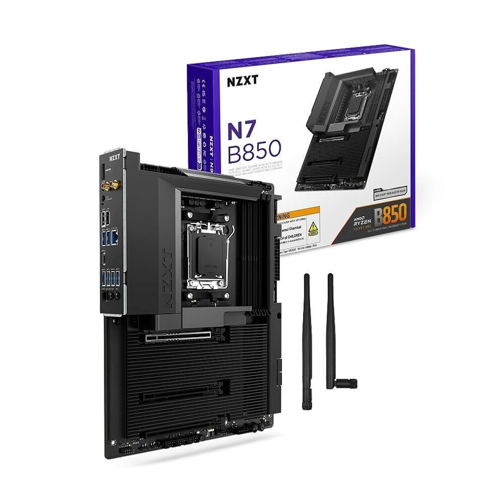 [해외] NZXT N7 B650E - N7-B65XT-W1 - AMD B650 칩셋 (AMD 7000 시리즈 CPU 지원) - ATX 게이밍 마더보드 - 통합 후면 I/O 쉴드 - Wi-Fi 6 연결