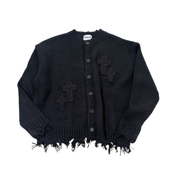SK8ER ROCK SK8ER ROCK Cross Destroyed Tassel Knit Cardigan black 000-21158 373040