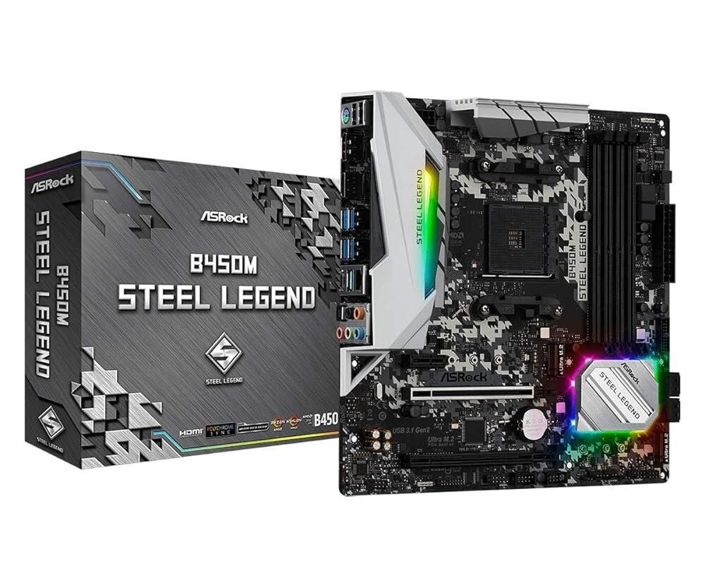 [해외] ASRock 마이크로 ATX 마더보드 B450M 스틸 레전드 소켓 AM4 AMD Promontory B450 DDR4 쿼드 CrossFireX SATA3&USB3.1 M.2 A&GbE