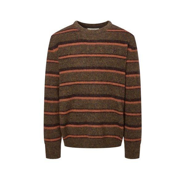 <매장정품> HAZZYS 헤지스 [25FW] [셔틀랜드 울] 오렌지 쉐기독 스트라이프 크루넥 니트(HZSW5D404O2) 1081002