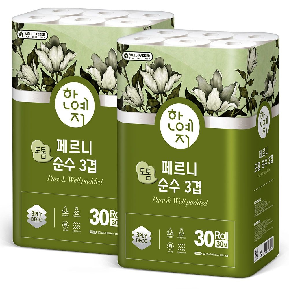 상품상세참조 [온누리상품] 한예지 페르니 도톰순수 3겹 30M 30롤 (2팩)