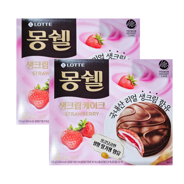 롯데웰푸드 몽쉘 딸기 생크림케이크 408g 2개
