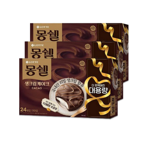 롯데제과 롯데리아 몽쉘 생크림 카카오 816g 24개입 x 3개