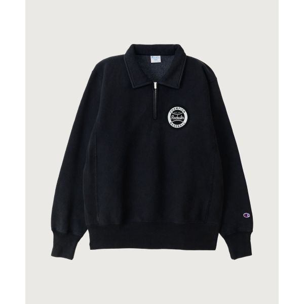 CHAMPION 챔피온 CHAMPION 리버스위브 BASEBALL 패치 레귤러핏 기모 하프 집업 Off Black 41697