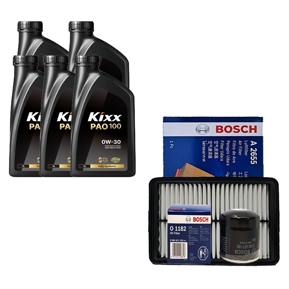 킥스 올뉴K3 BD 1.6 가솔린 터보 킥스 PAO100 0W30 5L 엔진오일 보쉬 필터 세트