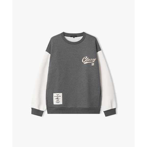 LIBERCLASSY LIBERCLASSY [25FW] LLF41609 멜란지그레이 자수 텍스쳐 믹스 라운드 티셔츠 297546