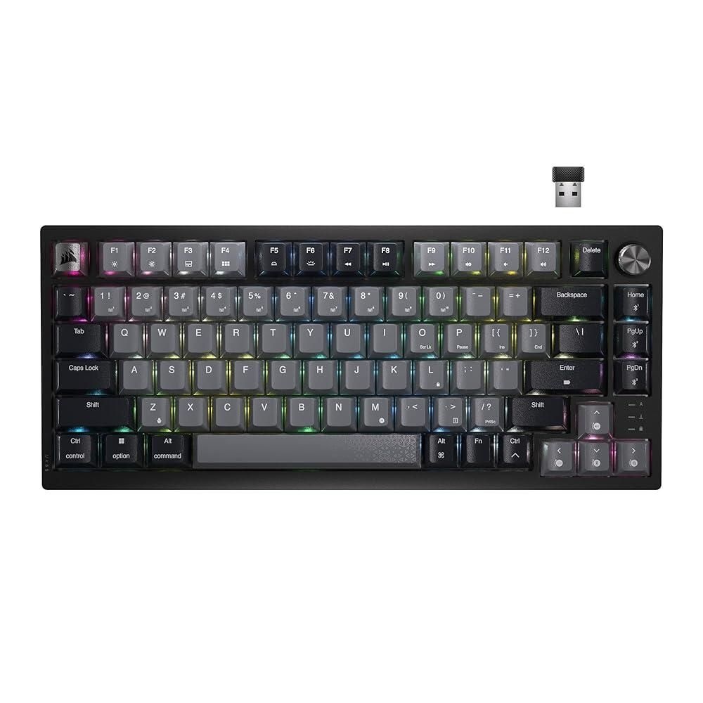 [해외] Corsair K65 Plus 무선 75% RGB 기계식 게이밍 키보드 - 사전 윤활 MLX 레드 선형 스위치 - PBT 염료 서브 키캡 - PC, 맥, PS5, P