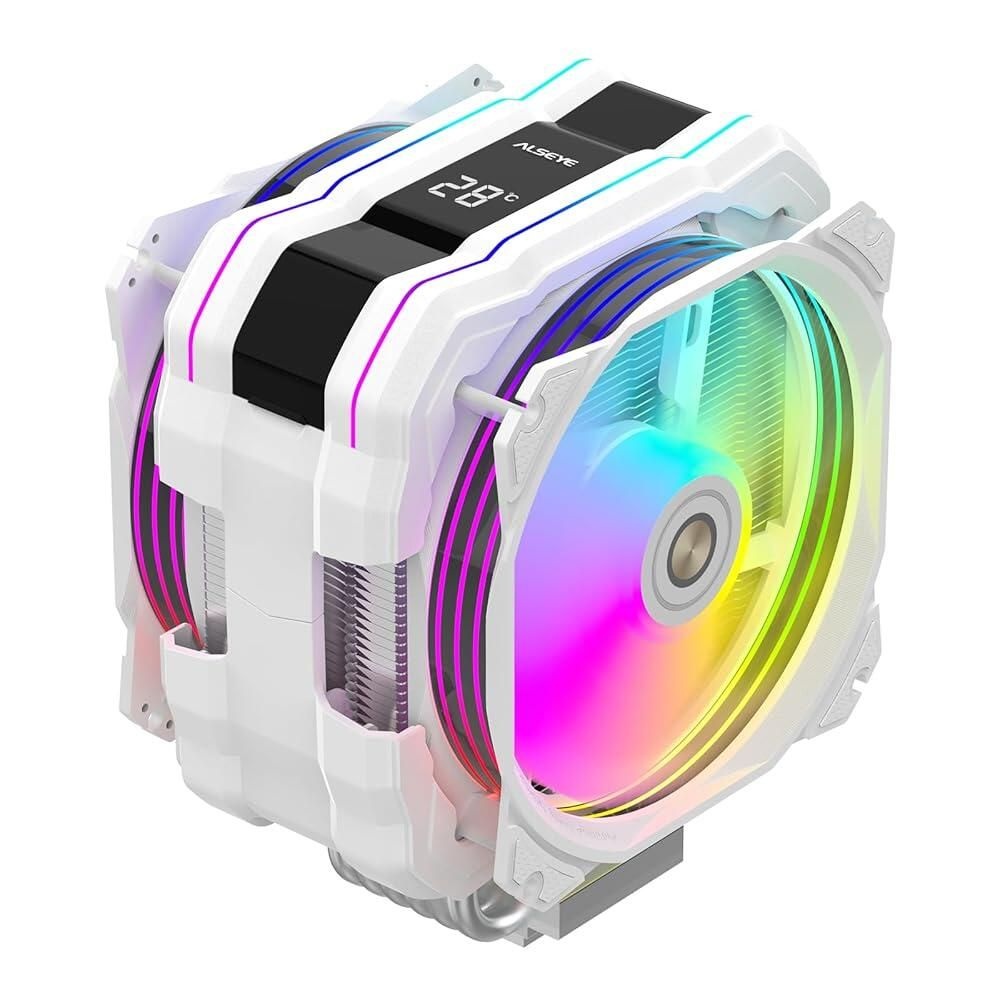 Alseye [해외] ALSEYE 아이 M120D Plus CPU 쿨러, 온도 디스플레이, 듀얼 ARGB 및 PWM 팬, 구리 히트 파이프 6개 - 인텔 LGA1700/1200/115X/2011/206