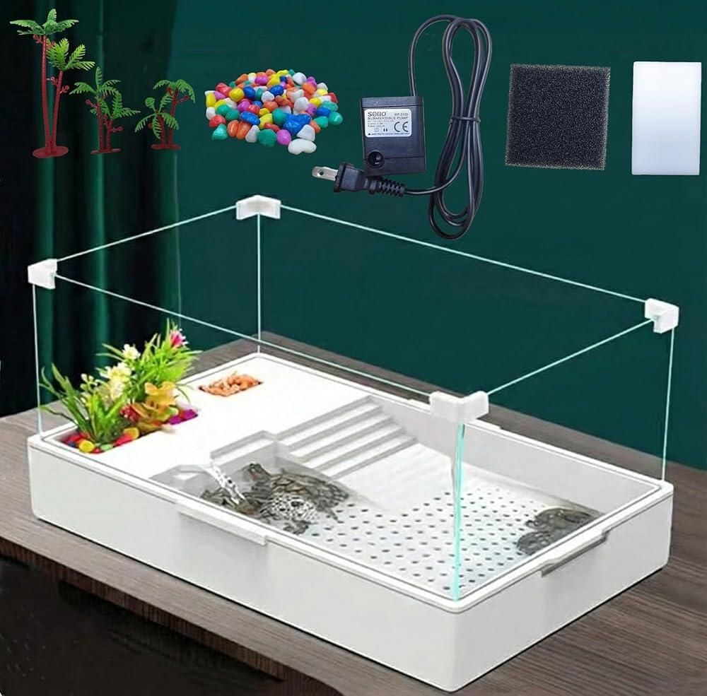 Geegoods Turtle Tank 수족관, 파충류 수족관 테라핀 호수, 워터 펌프 탱크 포함, 애완동물 거북이 서식지용