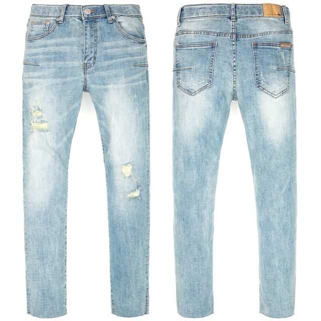 제이로드 협력업체 제이로드 슬림 테이퍼드 9부 스판 찢어진 남자청바지 빅사이즈 연청 여름 CK777