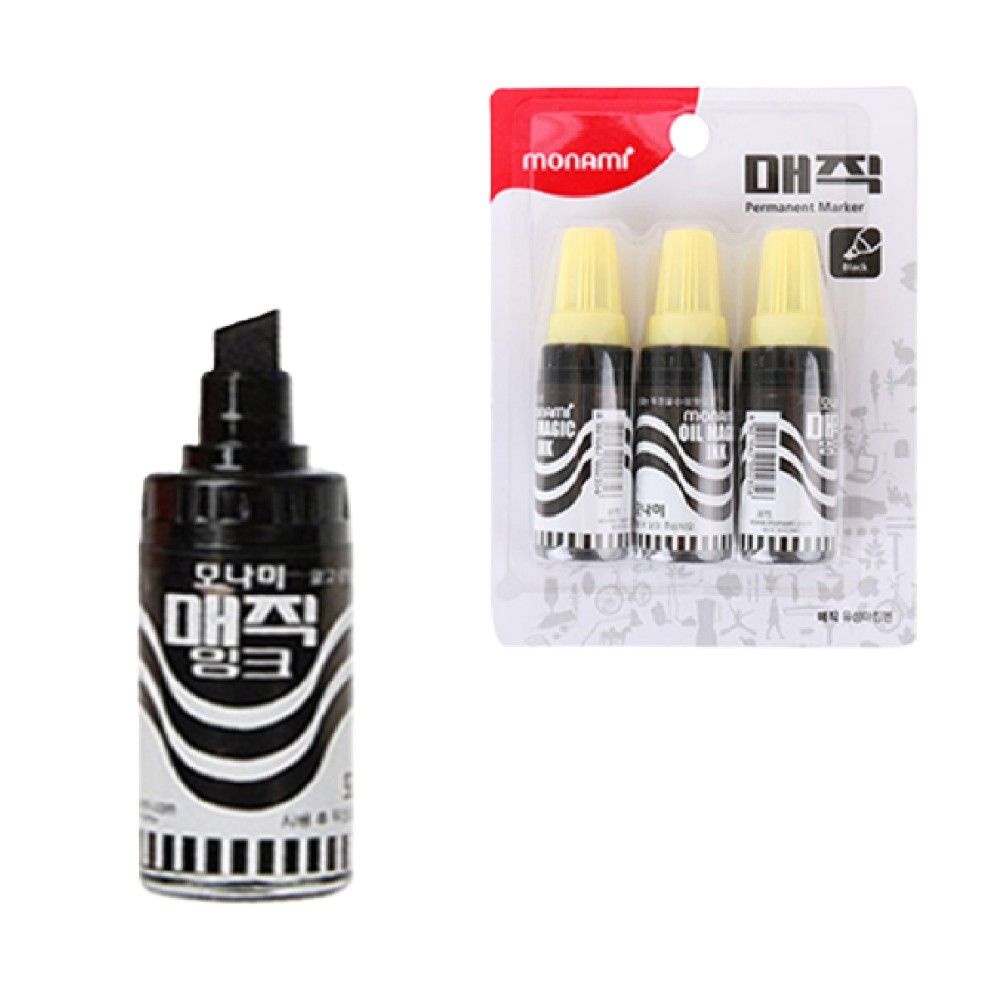 WSSTORE 모나미 병매직 유성매직잉크 - 흑색 3본세트 병매직사각닙 필기도구 매직펜