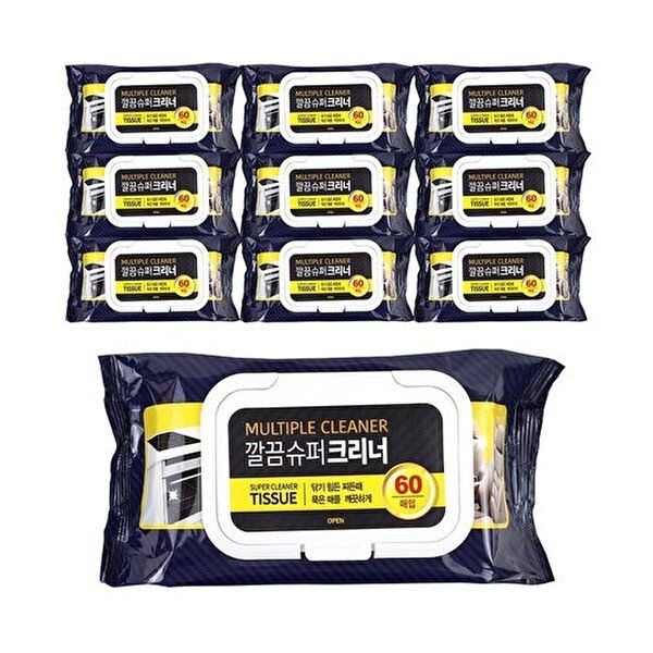 [너만아는잡화점]깔끔슈퍼크리너 60매 x 10개 / 캡형 기름때 찌든때 청소세정티슈