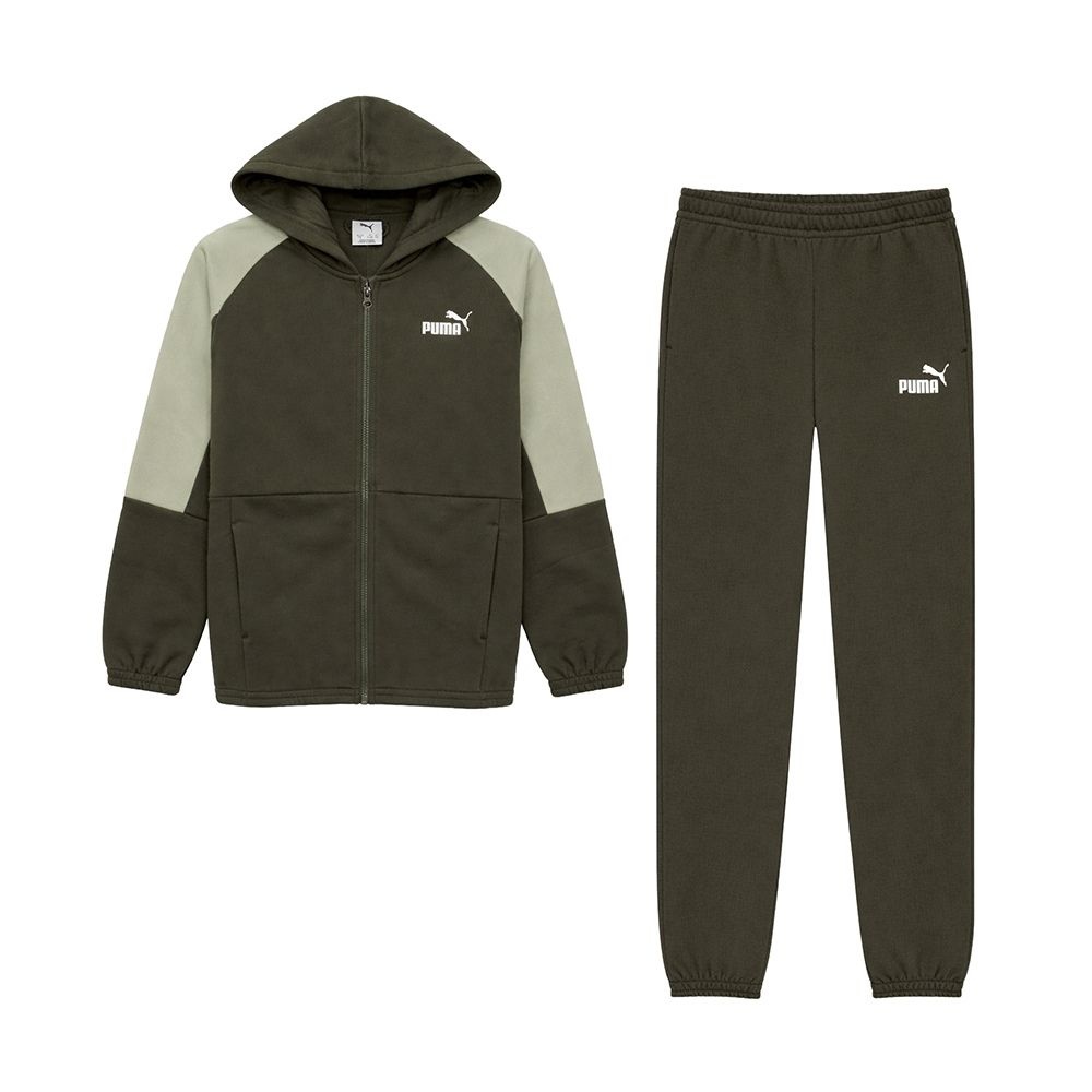 (현대Hmall) 푸마 에센셜블록 폴리스 기모 후드집업 여성 아동 트레이닝세트 운동복 런닝복 다크올리브 689724-70