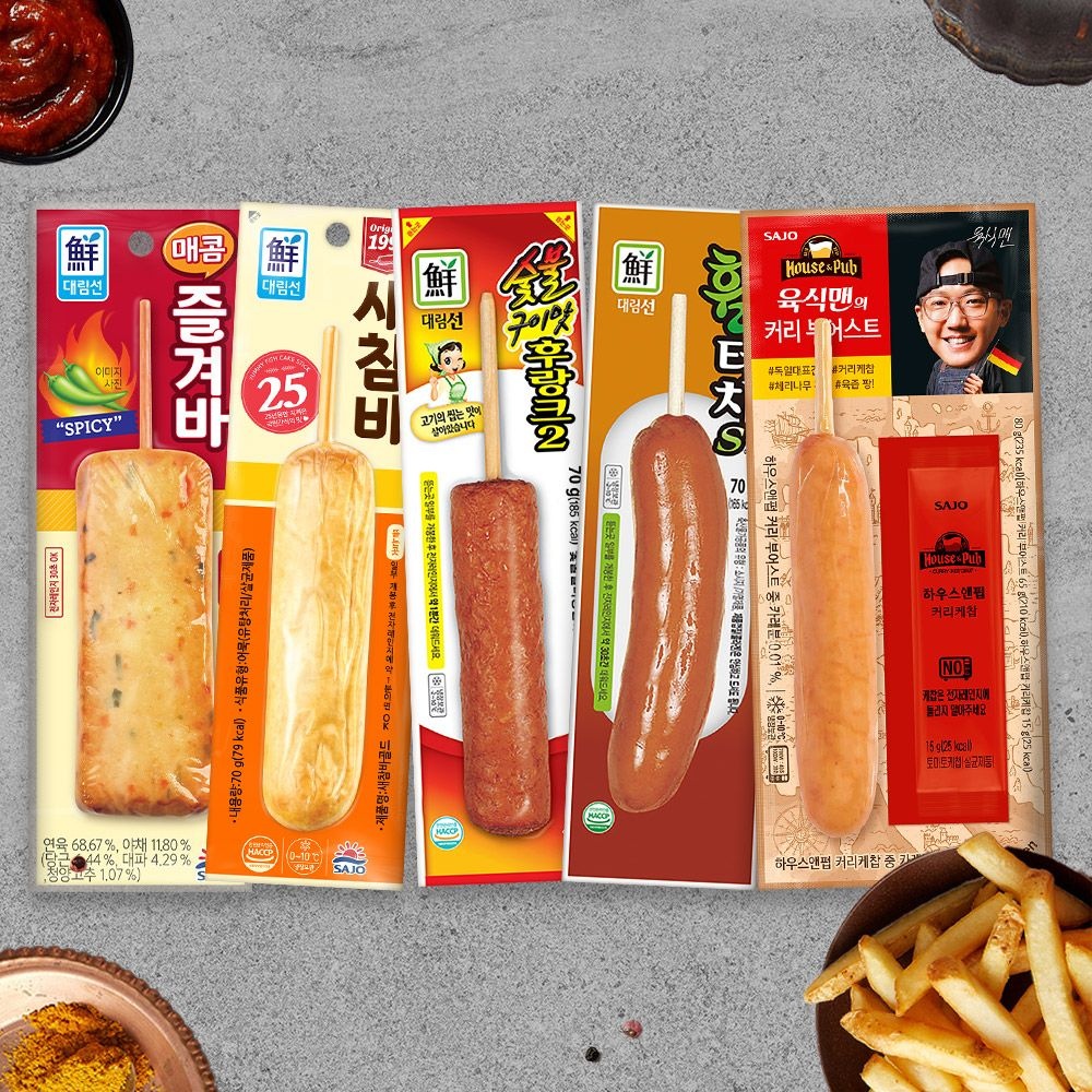 [사조]사조대림 핫바 5종 혼합 20개 외 2세트 이상 구매시 핫바 5개 증정/ 육식맨 커리부어스트80g x3개 외 : 롯데ON