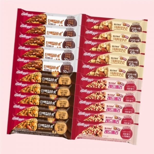 켈로그 프로틴바K 헤이즐넛다크초코 40g+단백질바K 50g+레드베리 35g+크런치넛 35gx각5개 총20개 4527303