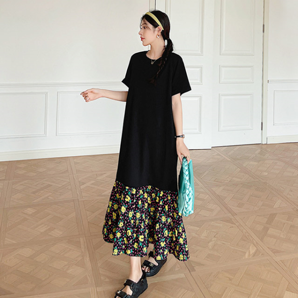 (주)디그레이프/병행수입 [기타 (패플)] [무드무드]에디츠 밑단 플라워 반팔 롱 원피스